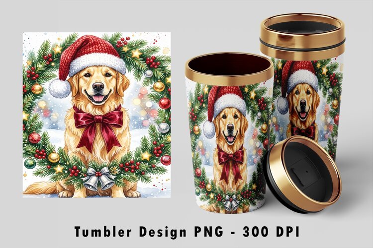 Christmas Golden Retriever Tumbler Wrap Sublimation PNG Desi example image 1