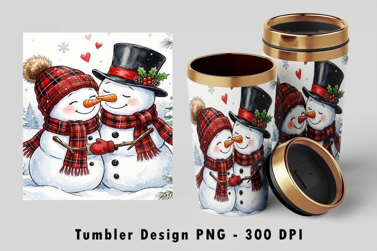 Snowman Couple Christmas Tumbler Wrap Sublimation PNG Design example image 1