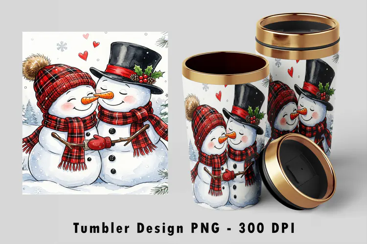 Snowman Couple Christmas Tumbler Wrap Sublimation PNG Design