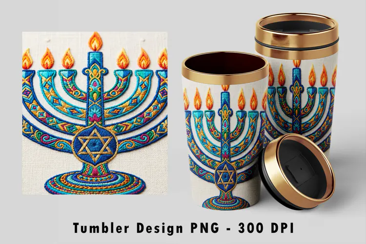 Hanukkah Menorah Tumbler Sublimation PNG 300 DPI