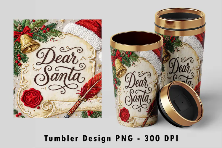 Dear Santa Tumbler Sublimation PNG 300 DPI
