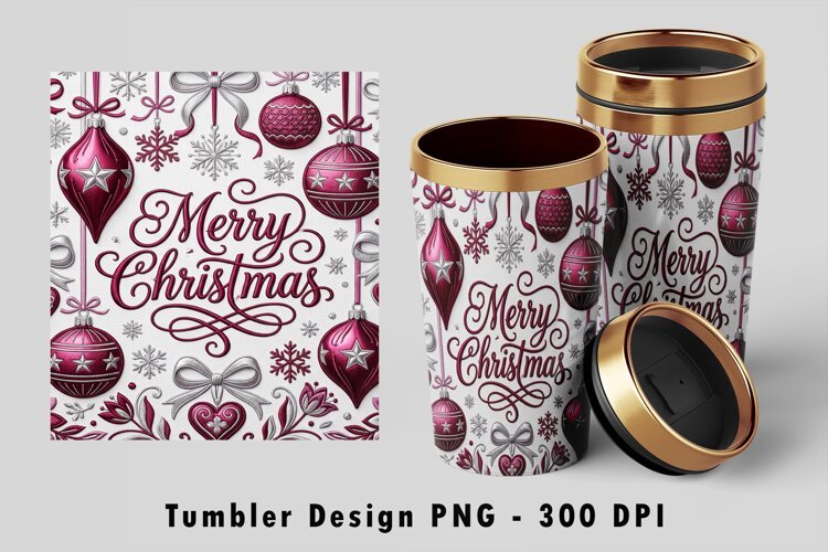Merry Christmas Ornament Tumbler Wrap Sublimation PNG Design example image 1