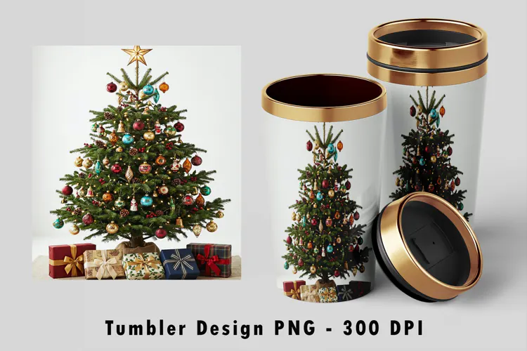Christmas Tree Presents Tumbler Wrap Sublimation PNG Design