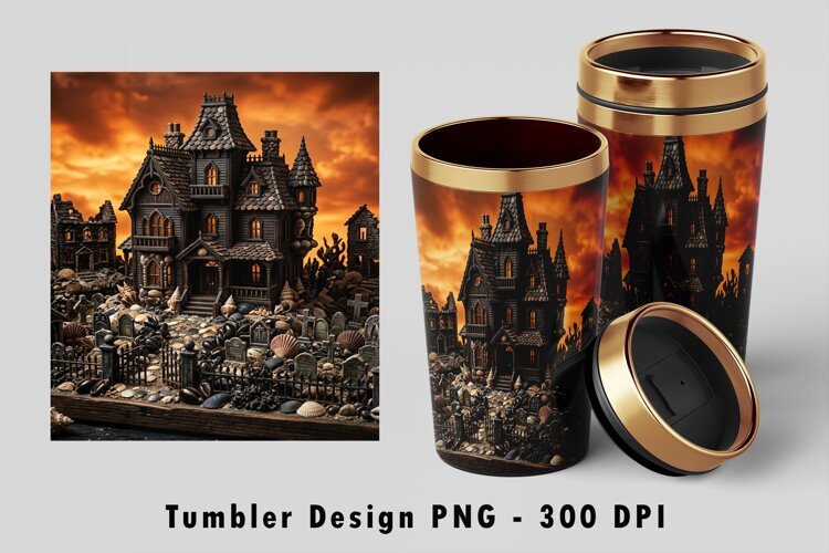 Haunted Mansion Tumbler Wrap PNG Spooky Sublimation Art example image 1