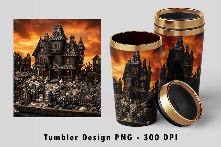 Haunted Mansion Tumbler Wrap PNG Spooky Sublimation Art