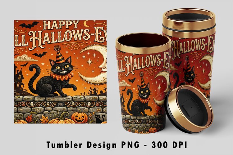 Happy All Hallows-Eve Tumbler PNG Sublimation Art example image 1