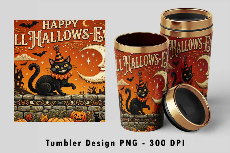 Happy All Hallows-Eve Tumbler PNG Sublimation Art