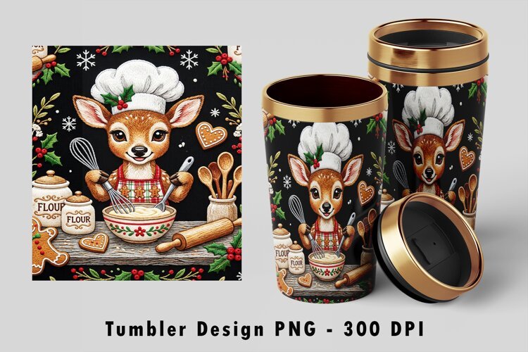 Christmas Deer Chef Tumbler Wrap PNG Sublimation Design example image 1
