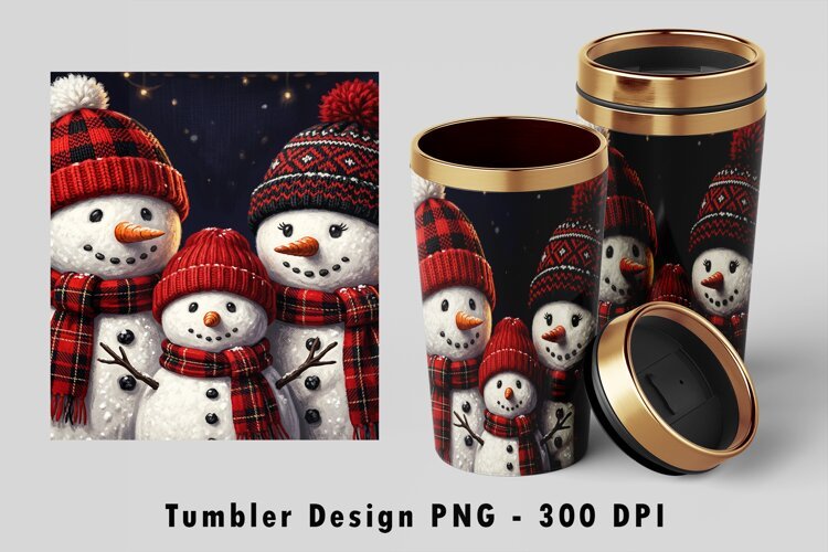 Snowman Family Christmas Tumbler Wrap Sublimation PNG example image 1