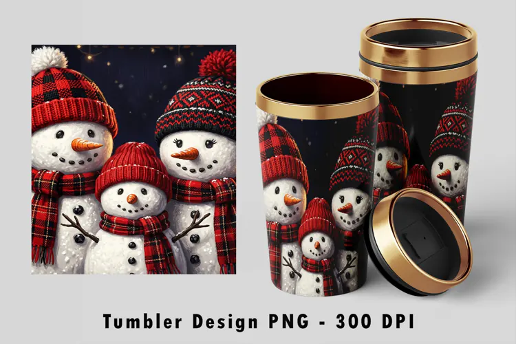Snowman Family Christmas Tumbler Wrap Sublimation PNG