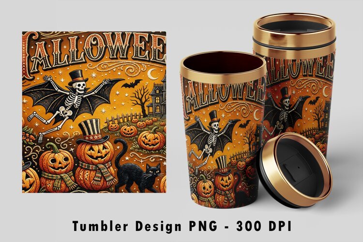 Halloween Skeleton Tumbler Wrap PNG 300 DPI example image 1