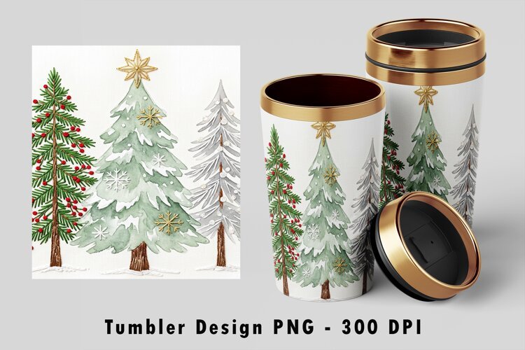 Winter Christmas Trees Tumbler Wrap Sublimation PNG Design example image 1