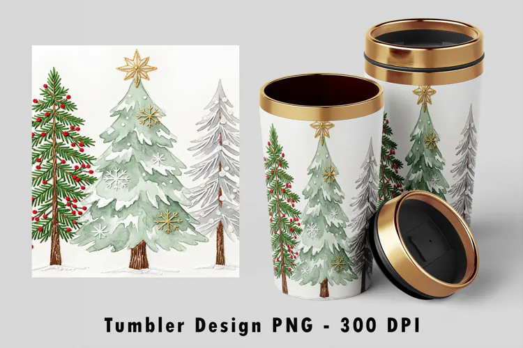 Winter Christmas Trees Tumbler Wrap Sublimation PNG Design