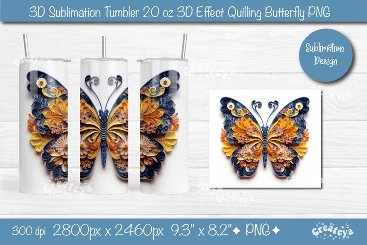 3d Butterfly tumbler wrap Butterfly 3d sublimation tumbler example image 1