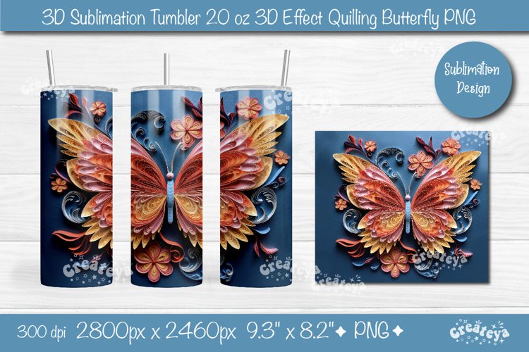 3d Butterfly tumbler wrap Butterfly 3d sublimation tumbler example image 1