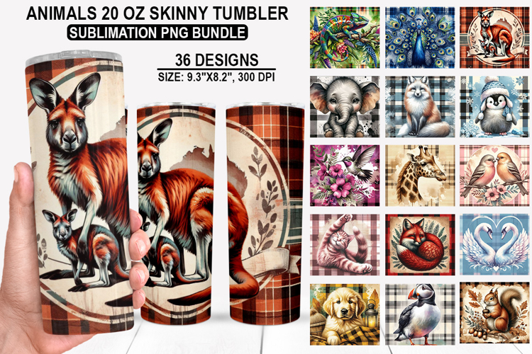 Animals Tumbler Sublimation PNG Bundle, Festive 20oz Designs