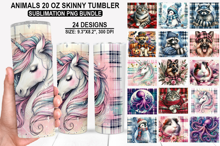Animals Tumbler Sublimation PNG Bundle, Festive 20oz Designs