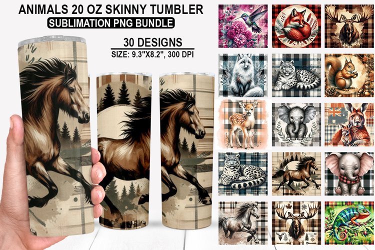 Animals Tumbler Sublimation PNG Bundle, Festive 20oz Designs