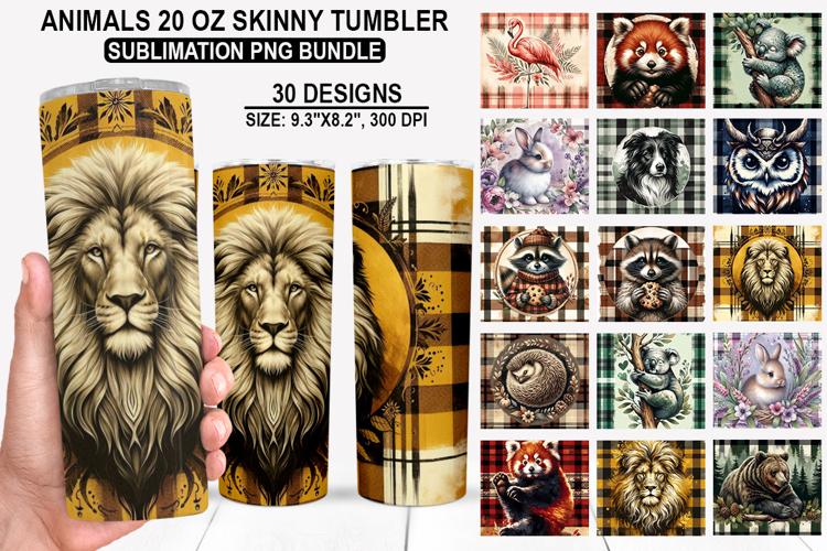 Animals Tumbler Sublimation PNG Bundle, Festive 20oz Designs