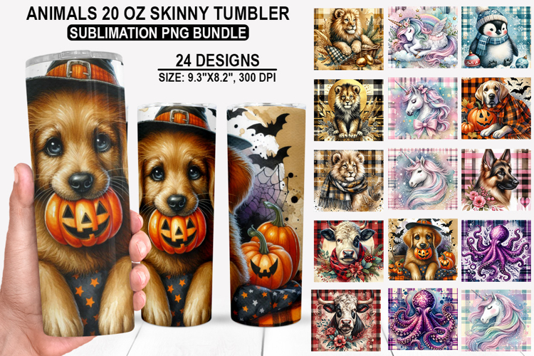 Animals Tumbler Sublimation PNG Bundle, Festive 20oz Designs