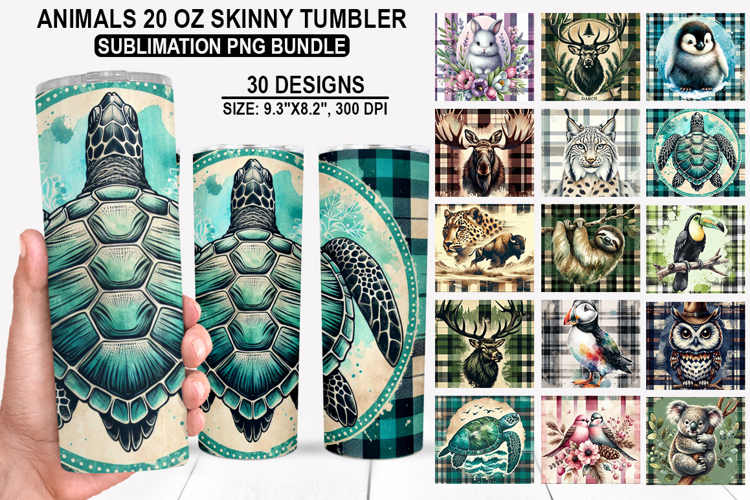 Animals Tumbler Sublimation PNG Bundle, Festive 20oz Designs