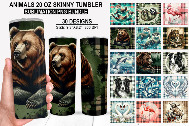 Animals Tumbler Sublimation PNG Bundle, Festive 20oz Designs