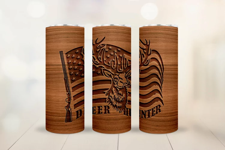 Tumbler Sublimation - Deer Hunting Wooden Tumbler 20oz
