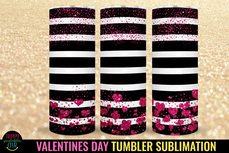 Pink Hearts Stripes PNG I Valentines Day 20 Oz Tumbler