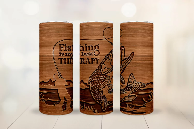Tumbler Sublimation - Fishing Wooden Tumbler 20oz
