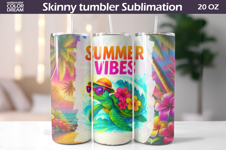 Summer Vibes Tumbler | Turtle Tropical Floral Wrap