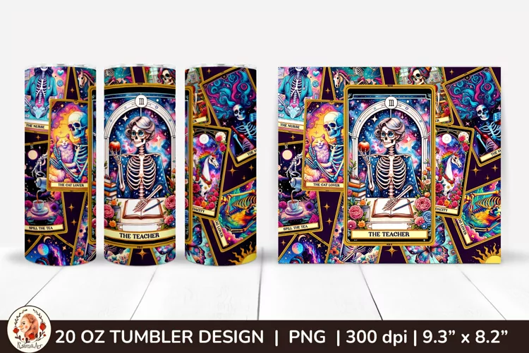 Sarcastic Tarot Tumbler Wrap, Skeleton Tumbler, Funny Tarot