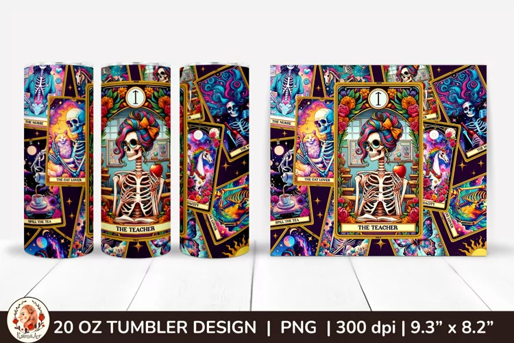 Sarcastic Tarot Tumbler Wrap, Skeleton Tumbler, Funny Tarot