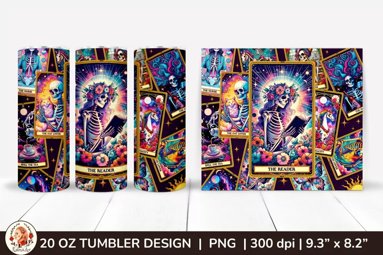 Sarcastic Tarot Tumbler Wrap, Skeleton Tumbler, Funny Tarot