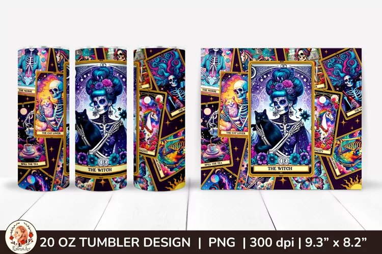 Sarcastic Tarot Tumbler Wrap, Skeleton Tumbler, Funny Tarot