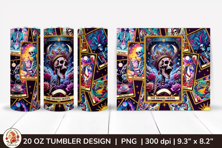 Sarcastic Tarot Tumbler Wrap, Skeleton Tumbler, Funny Tarot