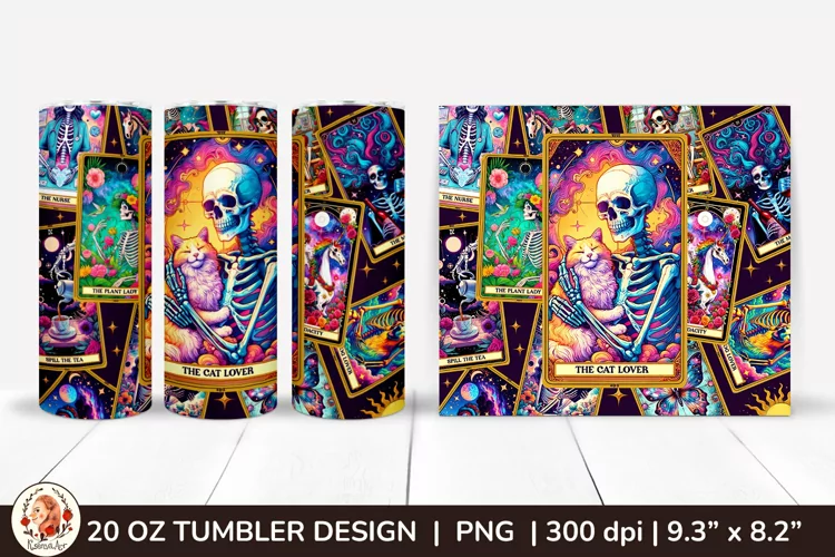 Sarcastic Tarot Tumbler Wrap, Skeleton Tumbler, Funny Tarot