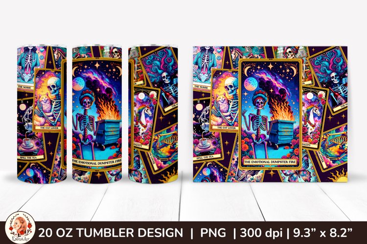 Sarcastic Tarot Tumbler Wrap, Skeleton Tumbler, Funny Tarot example image 1