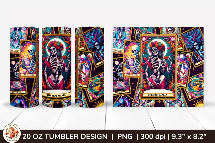 Sarcastic Tarot Tumbler Wrap, Skeleton Tumbler, Funny Tarot