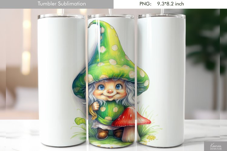 Watercolor Cute Gnome|Mushroom Tumbler Design example image 1