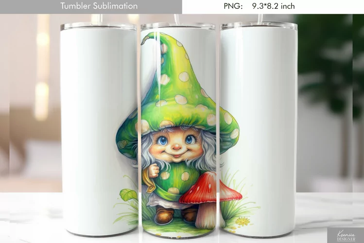 Watercolor Cute Gnome|Mushroom Tumbler Design