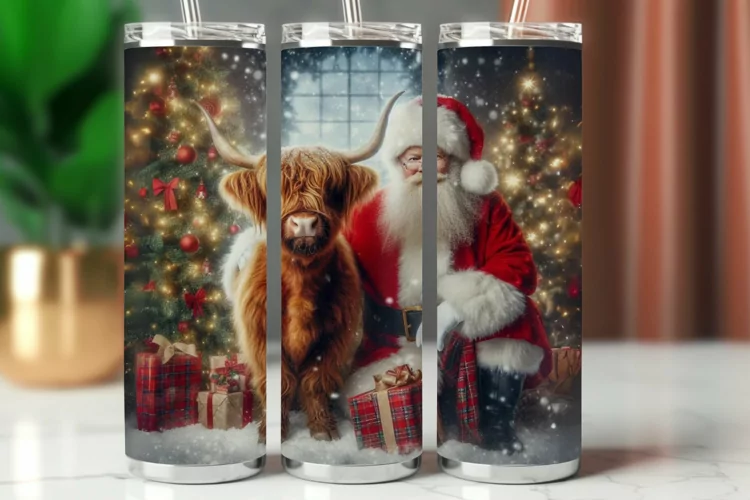 Tumbler Wrap 20 oz - santa claus highland cow