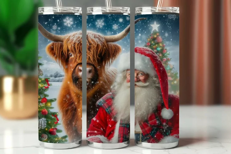 Tumbler Wrap 20 oz - santa claus highland cow