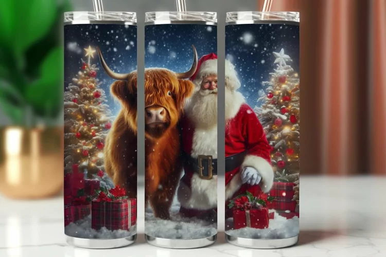Tumbler Wrap 20 oz - santa claus highland cow
