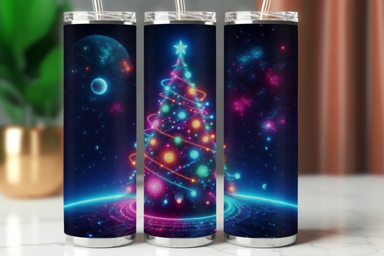 Tumbler Wrap 20 oz - neon glow christmas tree
