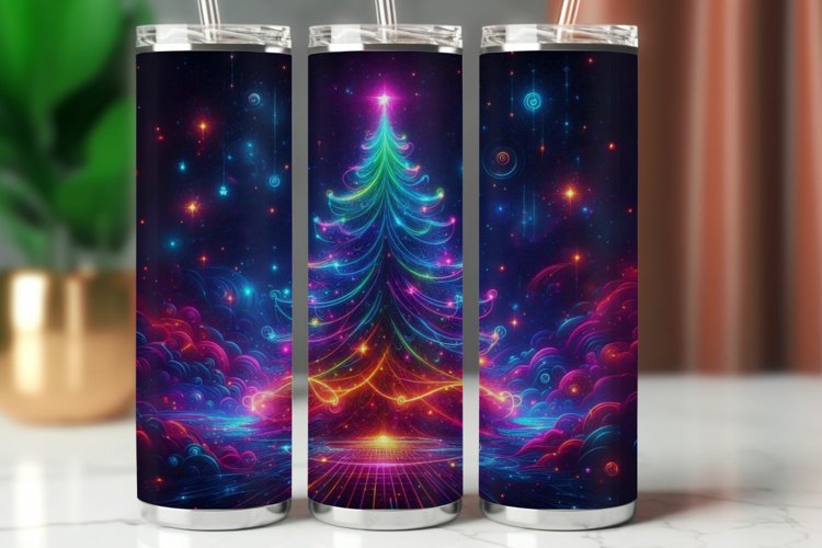 Tumbler Wrap 20 oz - neon glow christmas tree