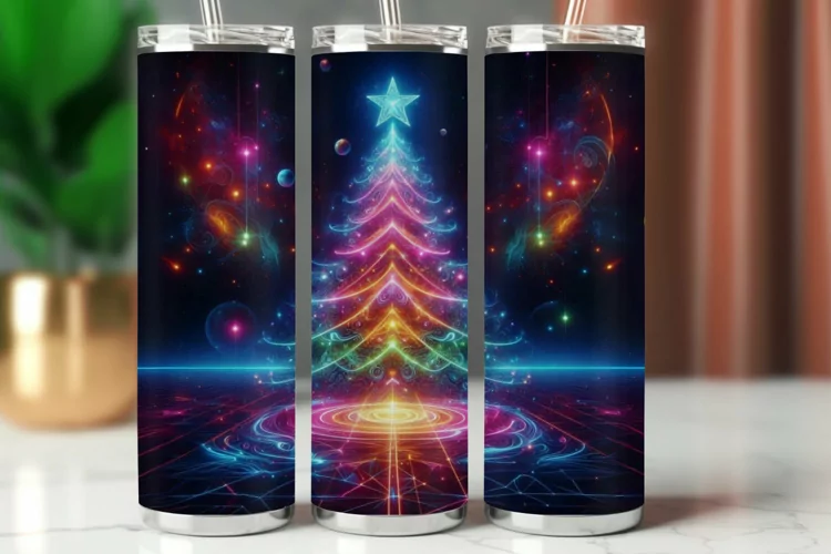 Tumbler Wrap 20 oz - neon glow christmas tree