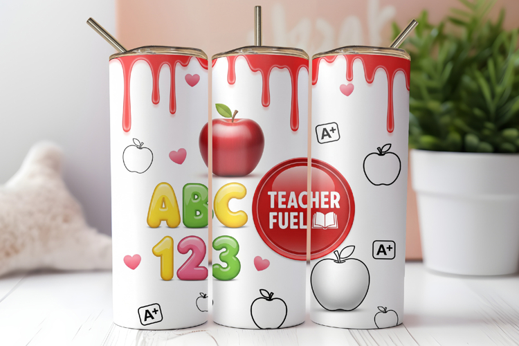 Teacher Fuel Sublimation Tumbler Wrap Design