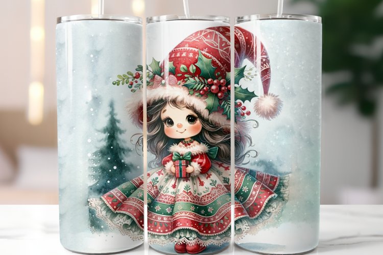 Cute Gnome Christmas 20 oz Skinny Tumbler Wrap Design