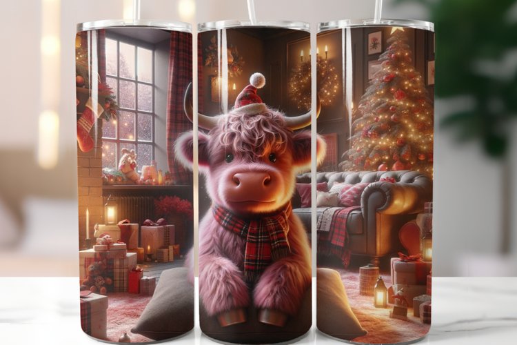 Christmas Highland Cow 20oz Skinny Tumbler Wrap Sublimation