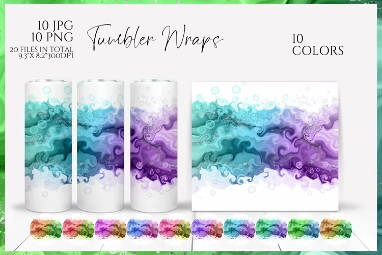 Alcohol Ink Swirls Tumbler Wraps 10 colors PNG & JPG